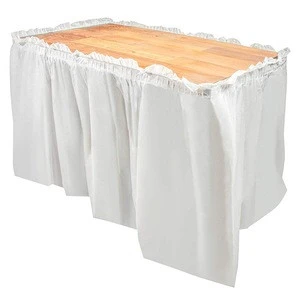 Factory wholesale table skirting designs Ruffled white table skirt for wedding decorations