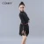 Fashion Girls Black Lace Long Sleeves Dress with Fringed Hem Latin Dance Wear Training+Dancewear