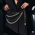 Fashion Multi layer Waist Chain Charm Pearl Bead Belt Chain Hip hop Metal Chain Dance Carnival Party Accessory for Women