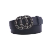 Fashion Women&#x27;s Dress Belt with Double Chain Ring Buckle Soft Faux PU Belt