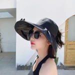 Fashionable  black rubber hollow hat outdoor sun hat summer foldable fishermans hat