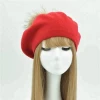 Fashionable Wholesale Ladies Spring Wool Beret With Real Fur Pom Pom Women Custom Berets