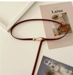 Female PU Leather Waist Belt for Dress Trousers Clothing Metal Buckle Belts for Women Black Thin Strap Designer Waistband