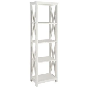Flat Pack Furniture White Wall Corner 4 Shelf Unit Reclaimed Wooden Bookcase