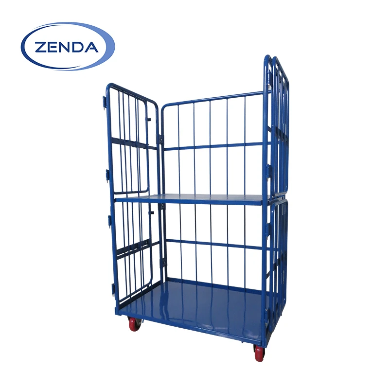 Foldable metal powder coated cargo storage roll container steel cage