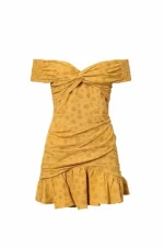 Folds decorate solid color straight collar stitching slim ruffle dress women