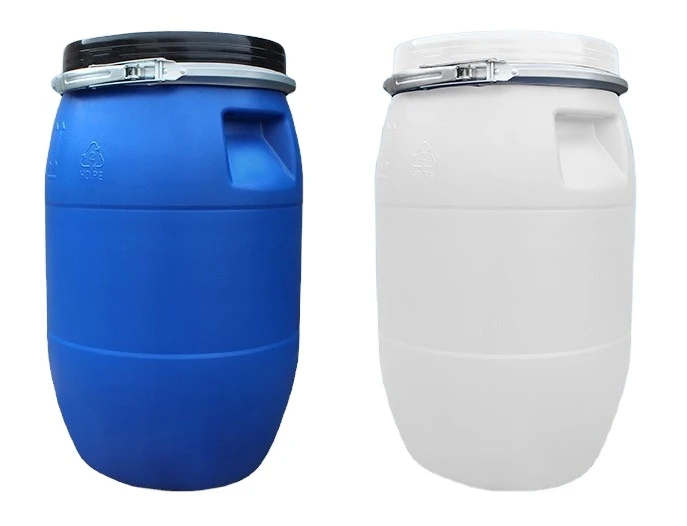 Food grade stackable HDPE plastic blue and white barrel drum for olive oil cooking oil juice water and wine storage