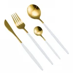 Fork Spoon Set Luxury Stainless Steel Gold Plated 24pcs Cutlery Set with White Handle