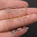 Fully stainless steel circle round star heart square cubic zirconia nose ring helix piercing jewelry hoop