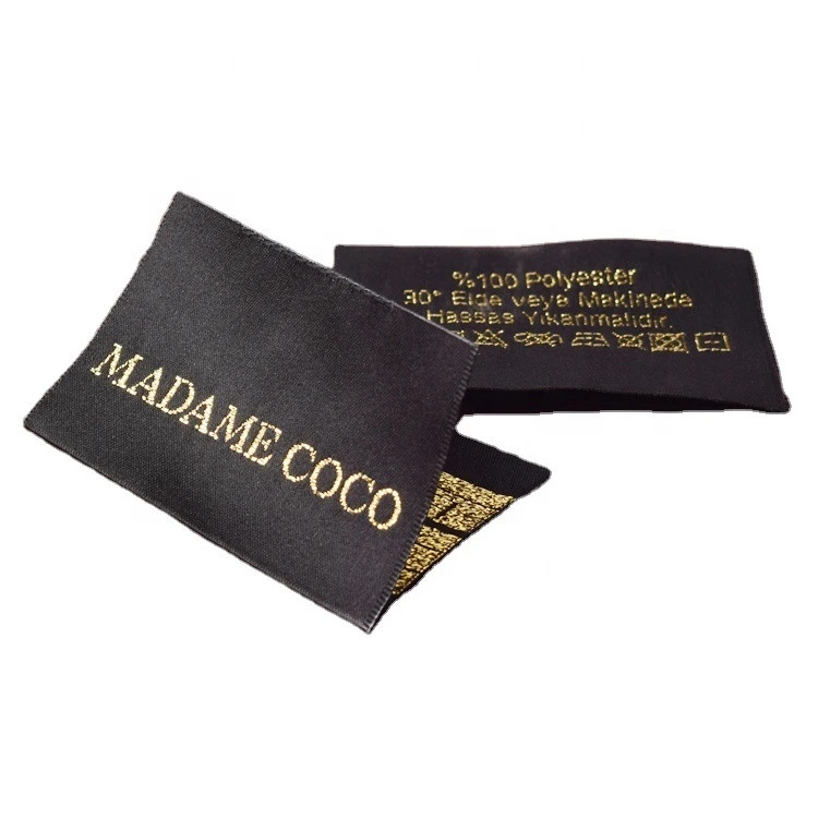 Garment Woven Golden Clothes Labels Tags,Silk Wash Labels For Clothes