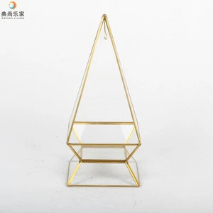 Glass Display Box Gold Pyramid Terrarium in Glass & Crystal Vases with Stand