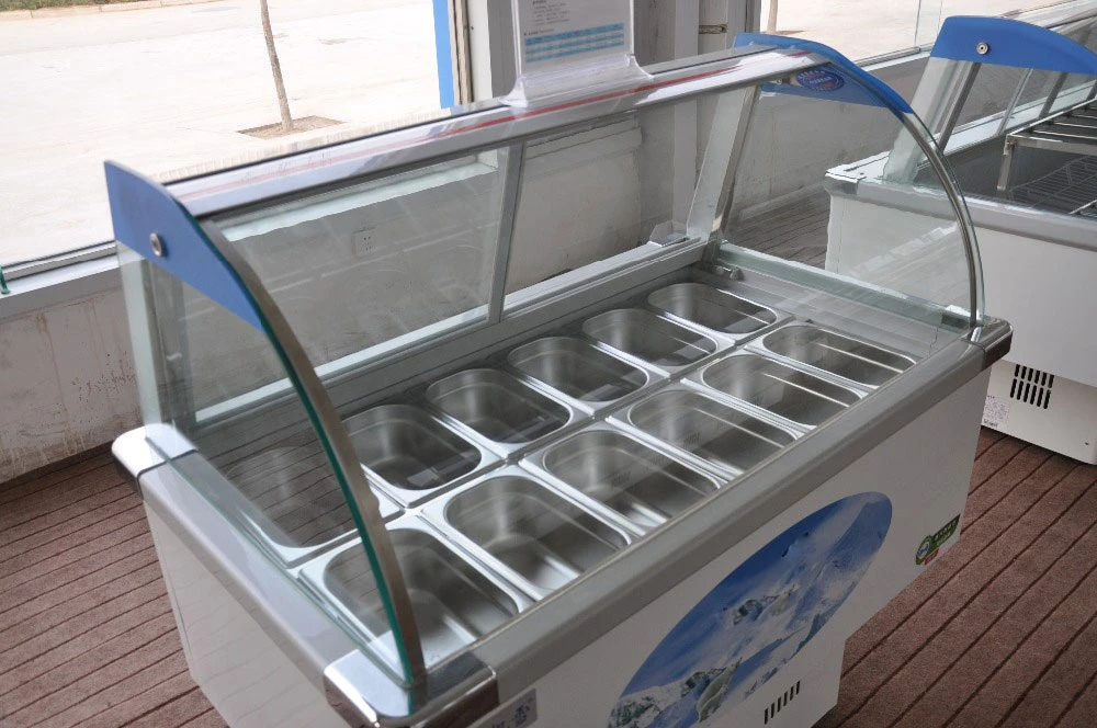 Glass door island cabinet display &amp; making Ice cream porridge fridge with best freezer