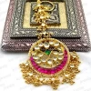 Gold Finished Kundan Stone Carved Multi Color Pearl Beaded Latest Big Statement Maang Tikka Hair Jewelry