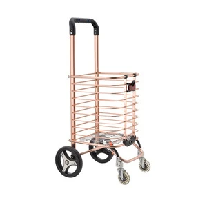 Golden Folding Rolling Aluminum Alloy Shopping Cart/35L Portable Grocery Utility Lightweight Trolley For Easy Storage