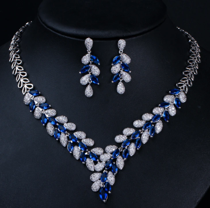 Grace Olive Branch Necklace Pendant Earring Ring Bracelet CZ Evening Dress Wedding Accessories Bridal jewelry Set