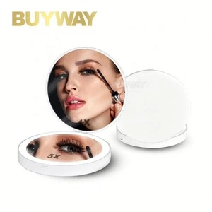 handheld travel double sized compact round 10x lighted led makeup mirror