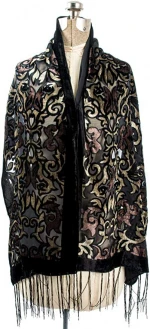 Handmade Gorgeous Multi-Color Floral Silk Scarf With Fringe Burnout Velvet Shawl Scarf