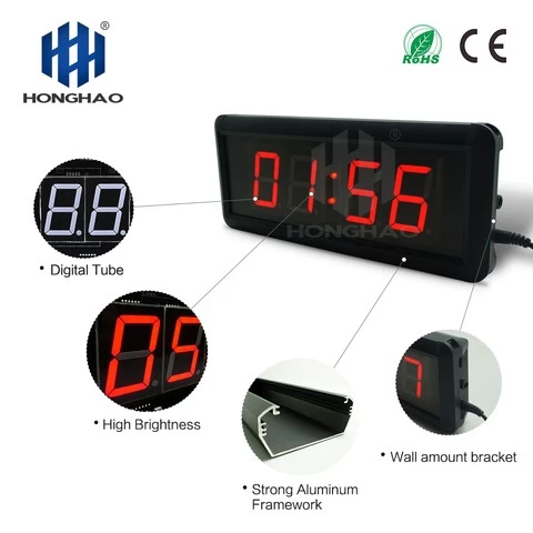 Hangzhou Honghao 4 Digit 1.5 Inch red LED Wall Count Up Watch Digital Clock Countdown Timer