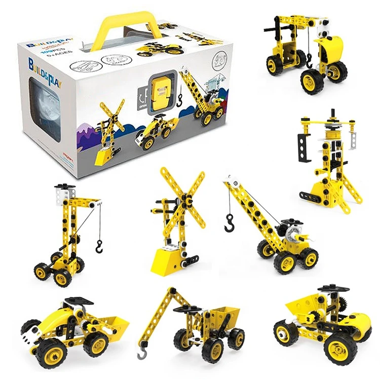 Hanye Latest 8 In 1 Stem Block Toy 100pcs Construction Engineering Vehicle Toy Set Assemble Toys Educational Children Build