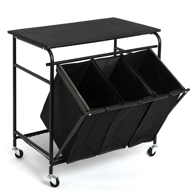 Heavy-Duty 3 Section Rolling Laundry Sorter Cart  With Ironing Board