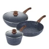 high-end forged aluminum marble granite cookware with soft touch wooden pattern handles