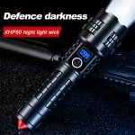 High Lumens Rechargeable Zoomable Power Display Waterproof Self-defense Torch Light With Safety Hammer