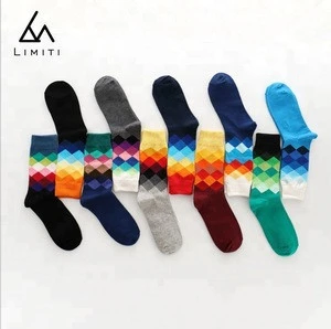 High-Quality Color Rhombic Male Socks Toe Men Cotton Socks Men Tube Socks In Boxes