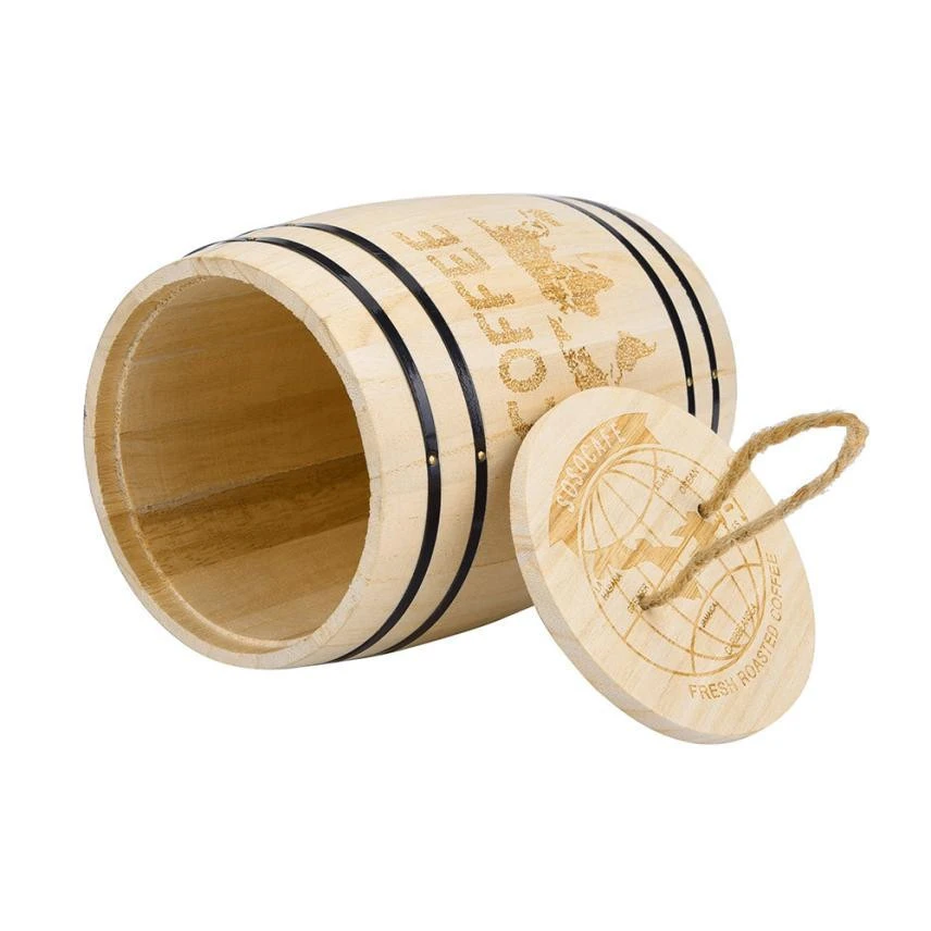 High quality handmade cheap portable decoration natural wood color mini coffee bean barrel