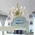 Import high quality most popular indoor fresh green color garden chandelier lightings with glass pendants from China