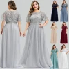 Hot latest Plus Size O-neck Ladies Elegant Solid Color Sequins Evening Dress chiffon Formal Dress long bridesmaid dresses