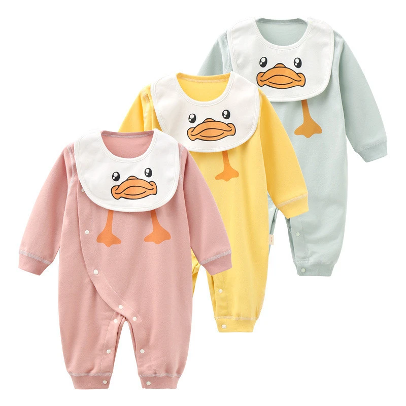 Hot Sale 100%cotton long sleeve baby rompers with cute animal bib newborn infant Clothing Sets winter boys&#x27; &amp; girls&#x27; Baby Romper