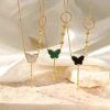 Hot Sale Stainless Steel Malachite Obsidian Butterfly Pendant Necklace Round Circle Necklace for Women