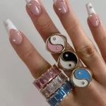 Hot Sale Women Hearts Rings Tai Chi Pattern Finger Ring Fashion Yin Yang Flower Shape Ring