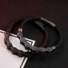 Hot sell stainless steel man punk genuine leather bracelet jewelry black braid motorcycle bike chain leather bracelet