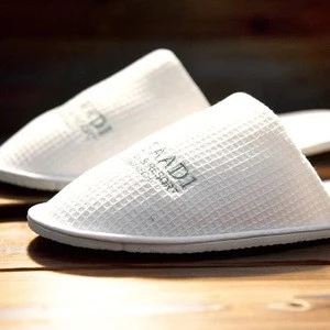 Hotel sale 100% cotton open toe unisex white waffle hotel slipper for hotel and spa