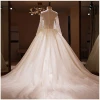 Imerial Lace V Neck Sleeve Sequins Long Trail Custom Wedding Dress