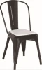 Industrial Side Chair Matte Finish Timber Seat Dinning Chair Restaurant Retro metal frame chair with leather cushion