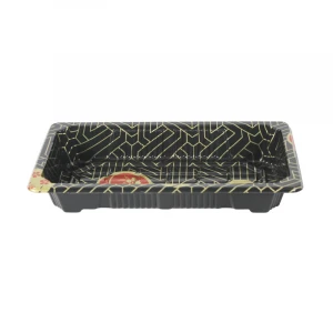 japanese disposable black sushi tray set restaurant pp plastic plate party dinnerware rectangular platter with cover