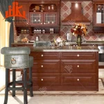 kitchen cupboard Chinese cheap modern luxury island design solid wood wine red solid wood kitchen cabinet