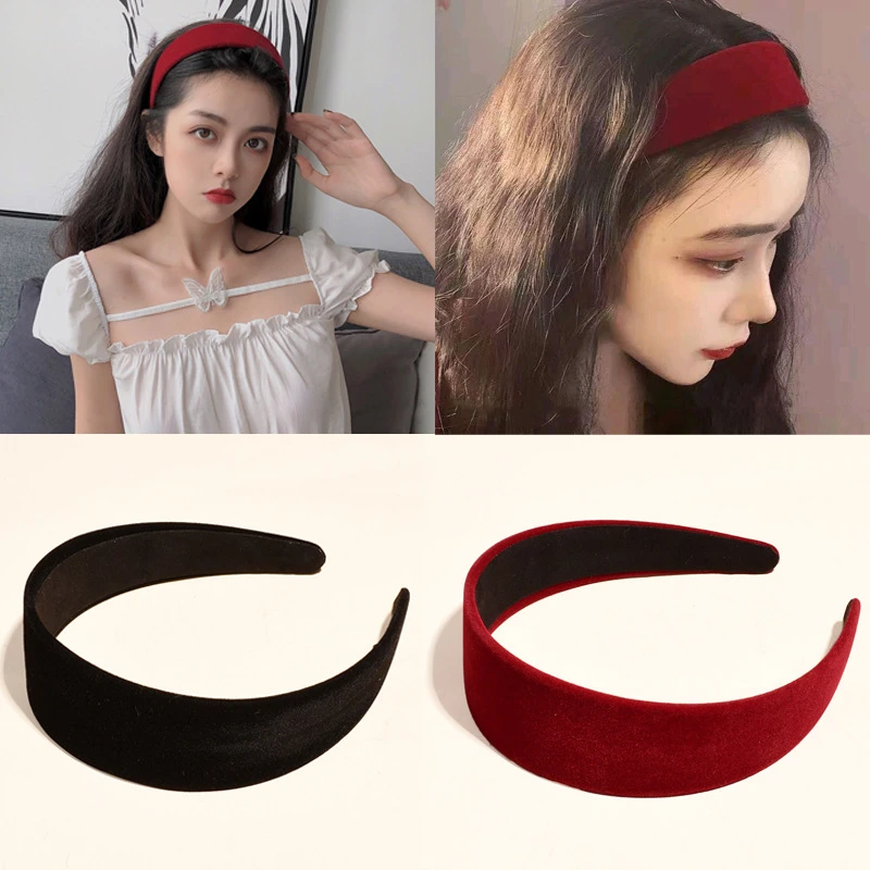 Korean solid color retro velvet headband hairpin wide-brimmed face wash simple headband hair accessories