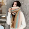 Korean version of the vertical rainbow color autumn and winter fashion thickened scarf, factory wholesale knitted shawl