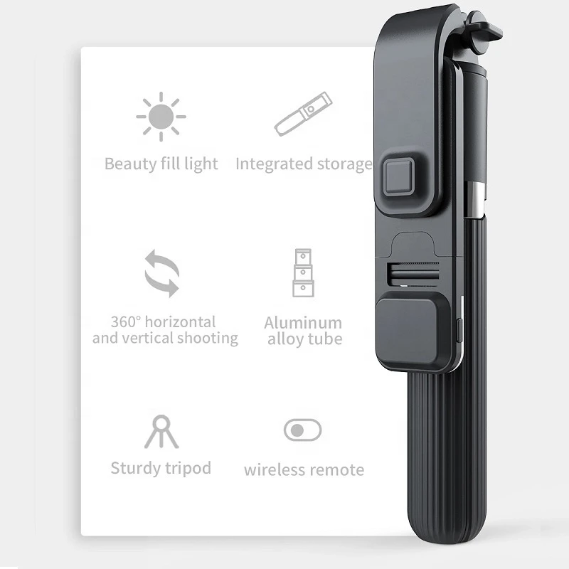 L03s Foldable Wireless Bluetooths Monopod Tripod Selfie Stick with Light for Gopro Smartphone