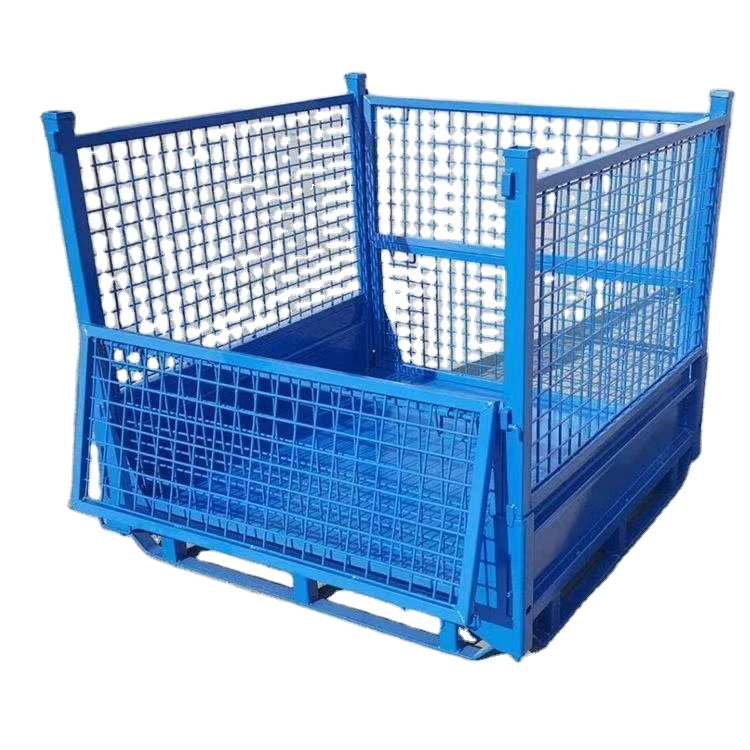 Large-capacity heavy-duty lockable welding surfacing foldable metal steel wire mesh storage container