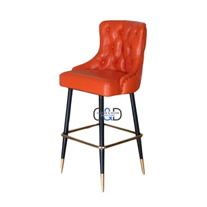 Latest Nordic Design faux leather Iron base Velvet titanium gold Steel High Bar Stool Chair