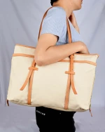 Leather Canvas Bag Beach Cotton Bag Fashion Felt Cotton Machine Ladys Shopping Beach Tote Bag