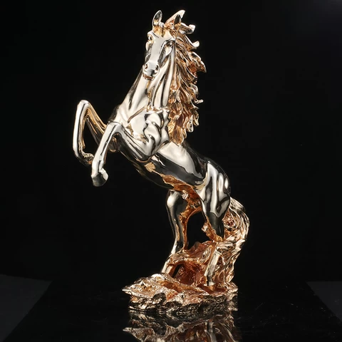 life size resin craft  office Home decoration sculptures gold animal statues horse design