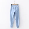 Light blue color fashion embroidery jeans for lady elastic waist harem denim pants