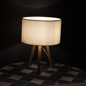 linen shade tripod wooden table lamp
