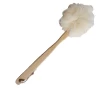 Long Handle Wooden Bath Brush Shower Body Brush with Loofah Mesh for Skin Exfoliating, Back Sponge Scrubber for Men and Women