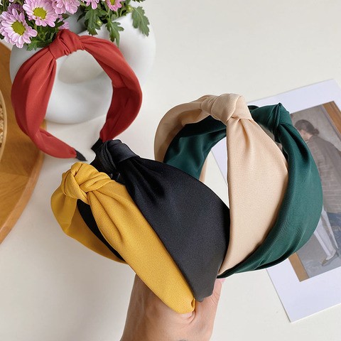 LRT Wholesale New Design Women Fashion Fabric Hairband Hair Accessories Korea Soft Solid Color Knotted Satin Headband For Girls